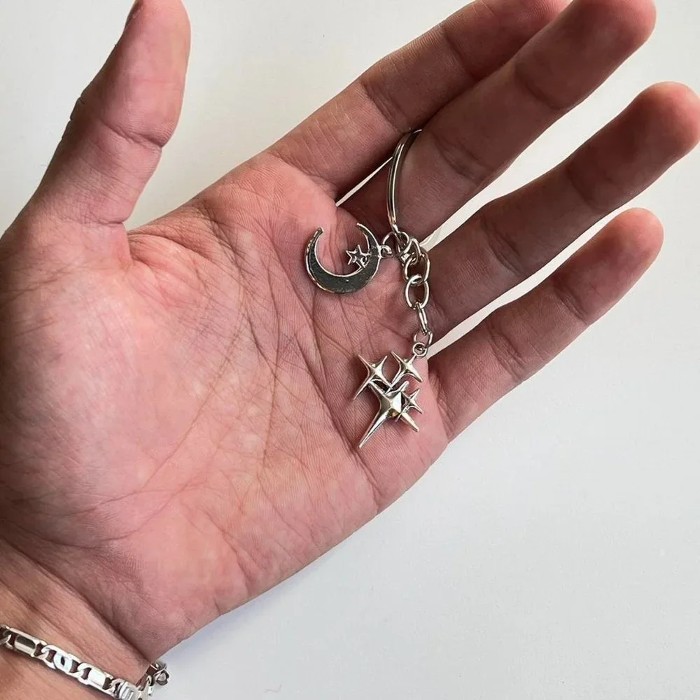 y2k 2000s star moon pendant keyring for keychain